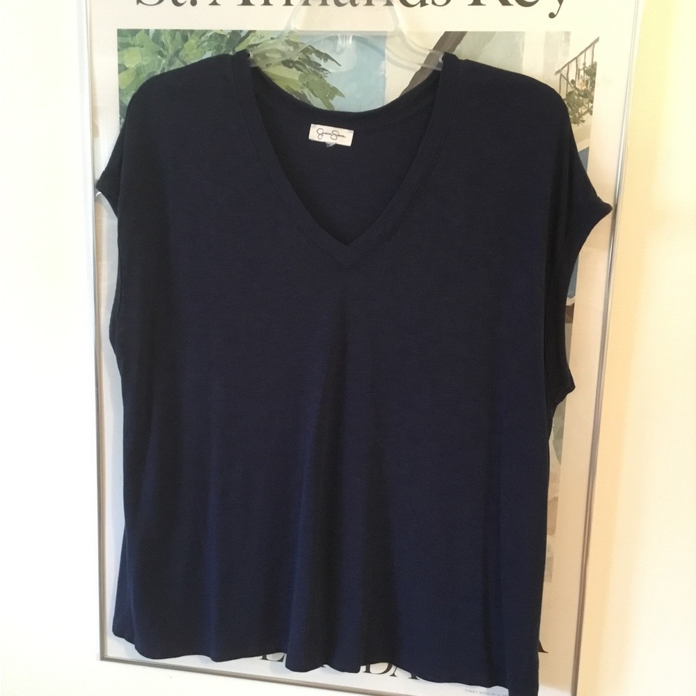 Jessica Simpson NAVY V-neck T-shirt cap sleeve XXL